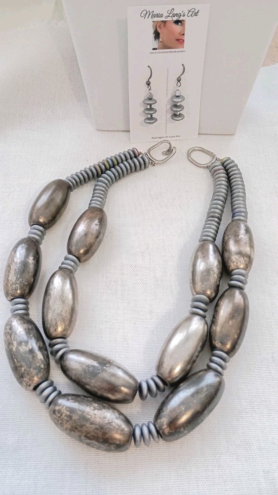 Vintage Bold Signed Les Bernard Necklace 14.5” & Earrings SET**RESTORED-