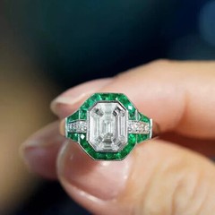 Art Deco Asscher Cut Halo Ring 2 Ct Lab Created Emerald 14k White Gold Over