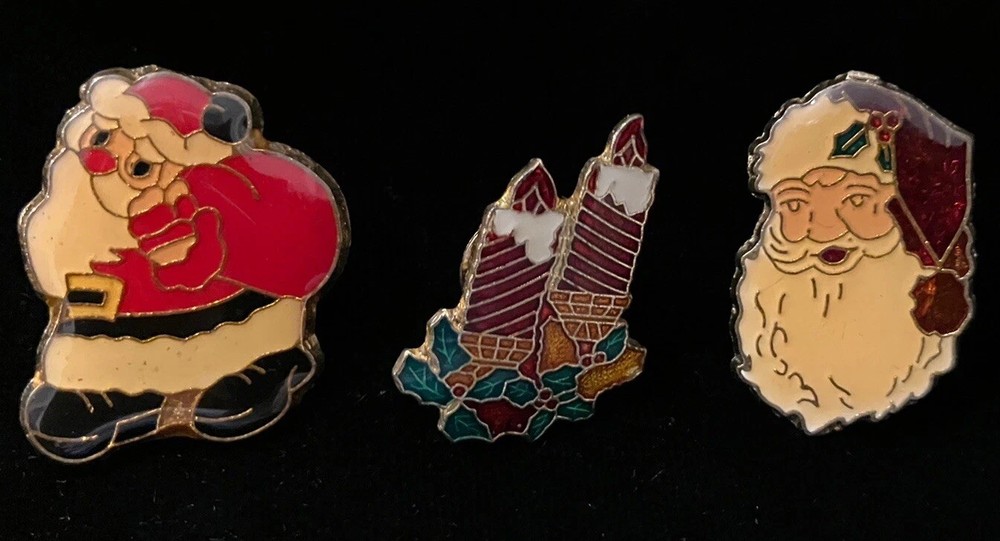 Vintage Enamel Christmas Santa Candles Pin Lot Of 3 Pins