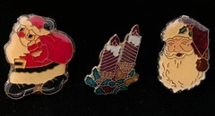 Vintage Enamel Christmas Santa Candles Pin Lot Of 3 Pins