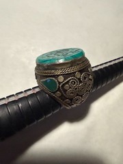 Vintage-Style Turquoise Color Seal/Signet Ring – Carved Tablet Top (size ~7)