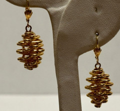 PINECONE EARRINGS Goldtone LeverBack Pierced Stacked Wire Dangles Germany
