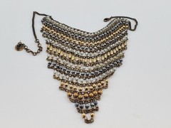 ZAR Vintage Cascading Layered Gold and Silver Tone Beads Mesh Statement Necklace