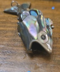 Vintage Mexican Abalone Shell Articulated Fish Bottle Opener Keychain Pendant