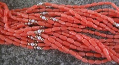 Vintage multi strand Coral Pearl and 14k gold necklace