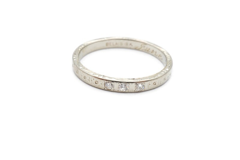 Vintage 18k White Gold Diamond Ring Etched Size 7.25