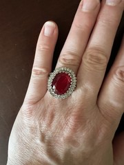 Vintage 925 Sterling Silver Large Red Oval Halo Cocktail Statement Ring Size 8
