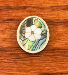 Vintage Mexico Shell Mosiac Reflective Silver Tone Pendant Charm Stamped Artsy