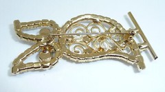 Vintage White Milk Glass and Turquoise Rhinestone Owl Bird Pin Brooch