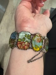 Vintage Ayala Bar Retired Fabric Under Glass Panel Bracelet Magnetic Clasp