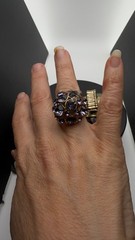 2 Vtg Stretch Rings Purple Rhinestone Dome & Yellow Flower Statement Cocktail Lo