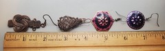 4 Pr. Vtg COPPER Artisian Earrings: Buddha Knot, Basket, Pink & Purple Enamel