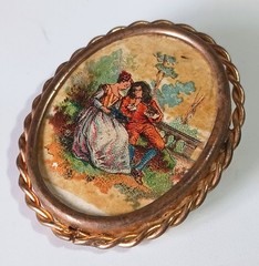 Vintage “Made in France” Limoges-style Oval Brooch w/ Trombone Clasp
