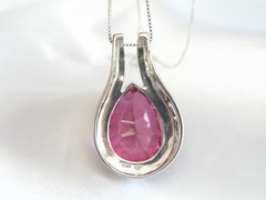 Sterling Silver 925 Pink Topaz Large Slide Pendant Necklace
