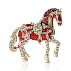 Ornate Enamel Carousel Horse Rhinestone Pin Crystal Brooch Equestrian Jewelry