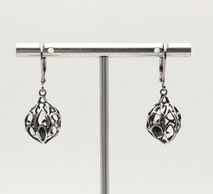 Vintage Sterling Silver Filigree Sphere Ball Leverback Dangle Earrings 3.6g #08
