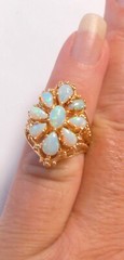 Pear Oval Fiery Colors Opal 14K Yellow Gold Ring Size 4 Ornate Openwork Setting