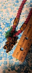 Vintage Red Beaded Necklace With A Cluster Of Grapes And Green Leaf Beads 21 In