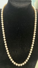 VTG Solid 14k Gold Clasp Extra Long 6.8mm Genuine Cultured Pearl Necklace 24”37g