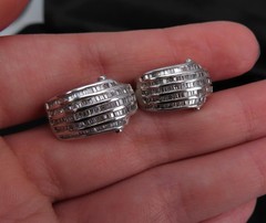 Vintage 2.0ct Baguette Cut Diamond Platinum & 18K White Gold Clip Earrings