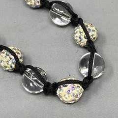 Glass Bead Bracelet Clear Druk Speckled AB Rhinestone Tension Cord Adjustable