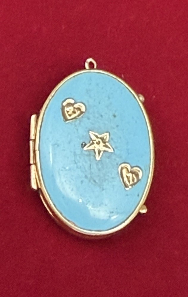 Antique Victorian Blue Robins Egg Enamel Hearts & Star Gold Filled Locket
