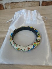 Vintage Polymer Clay Bangle Bracelet Multi-colored Statement Couture 8″