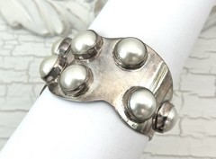 Mexico Southwest Sterling Silver Bracelet Pearl 925 Vintage Signed Modernist 77g
