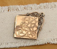 Antique 10k Victorian Square Rolled Gold Etched Filled Locket Photo Pendant Fob