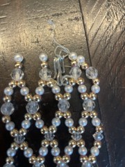 Vintage Multi Strand Faux Pearl Beaded Sash Belt Gold Tone Clear Crystal 30″