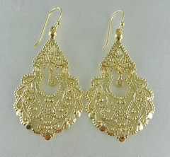 Gold Filigree Chandelier Earrings Vintage Statement Dangle Jewelry