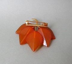 Vintage Soviet Baltic Amber Leaf Brooch Gilt Pin USSR + Gold Plated