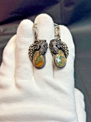 Mid Century Art Sterling SIlver Dangle Earrings Orbicular Jasper Grapevine Lever