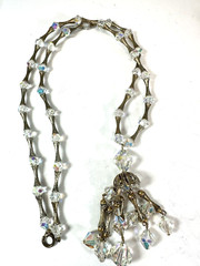 Vintage Necklace Tassel Crystal Pendant Filigree Cap Chain 1950s AB 28in