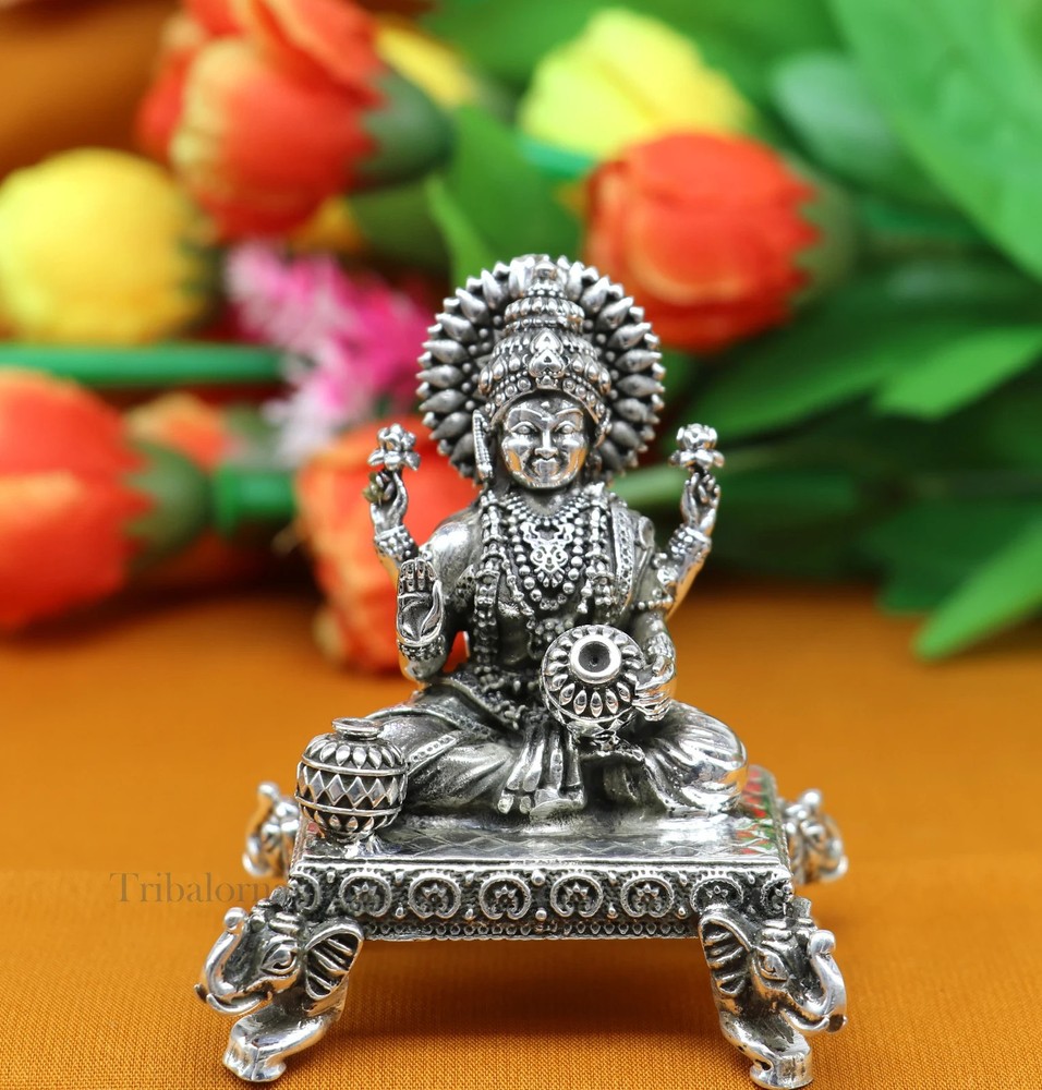 925 sterling silver Goddess Lakshmi sculpture figurine, puja article art226