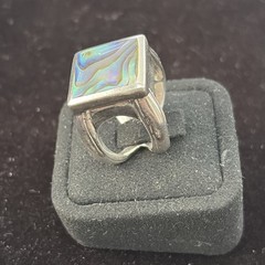 Vintage 925 Sterling Silver Square Abalone Shell Statement Ring Size 8 13.6g