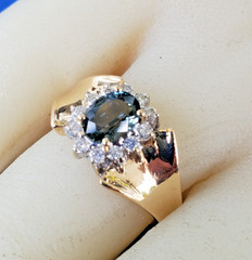 Original EARTH MINED Teal Blue SAPPHIRE DIAMOND Engagement Ring SOLID 14K GOLD 9