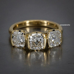 1.50 Ct Cushion Cut Lab-Created Three Stone Engagement Ring 14K Yellow Gold FN