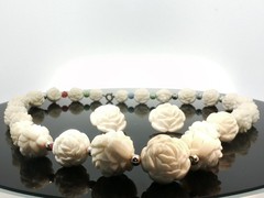 Vintage Carved Rose Bead Necklace & Earrings Set – Ivory Floral Jewelry
