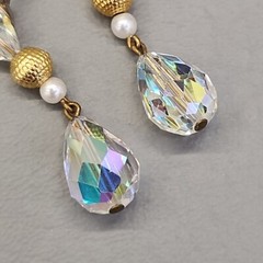 Vintage Glass Earrings Dangle AB Teardrop Faceted Drop 1.5″
