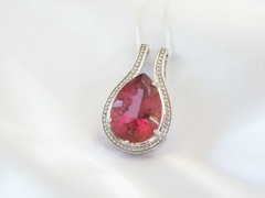 Sterling Silver 925 Pink Topaz Large Slide Pendant Necklace