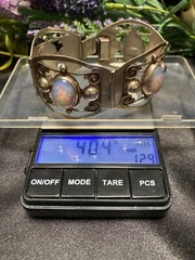 Vintage Taxco Mexico Sterling Silver Faux Fire Opal Link Panel Patina Bracelet