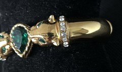 Jackie Collins Goldtone Panther Hinged Bangle Bracelet w/ Bezel Set Rhinestones