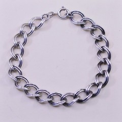 6.5”, 9mm, Vintage sterling silver double curb bracelet, 925 chain