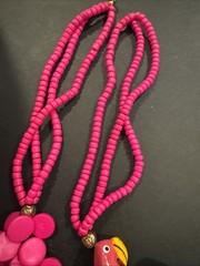 Wood Parrot Fuscia Pink Necklace Fun Vintage 80s Cruise Party Tropics Summer