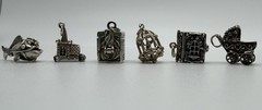Lot of 6 Vintage Sterling Silver Hinge Movable Opening Mechanical Charms