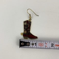 Cloisonné Red Cowboy Boots Drop Dangle Enamel Earrings Cowgirl Chic Vintage