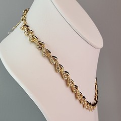Vintage Swarovski Necklace Black Enamel Clear Crystals Gold Tone 17″