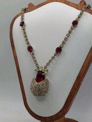 Vintage Kramer NY Red Rhinestone Statement Necklace Hollywood Regency Signed MCM
