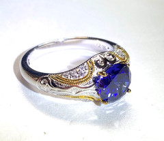 Vintage Sterling Silver Gold Plated Vanna K White & Blue CZ Ring Size 10